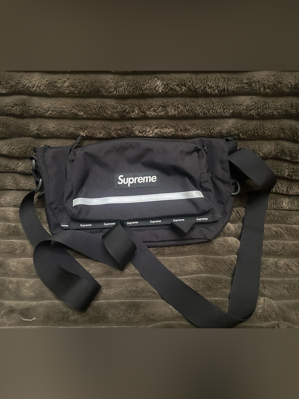 Supreme Black Crossbody Belt Bag with Reflective Stripe